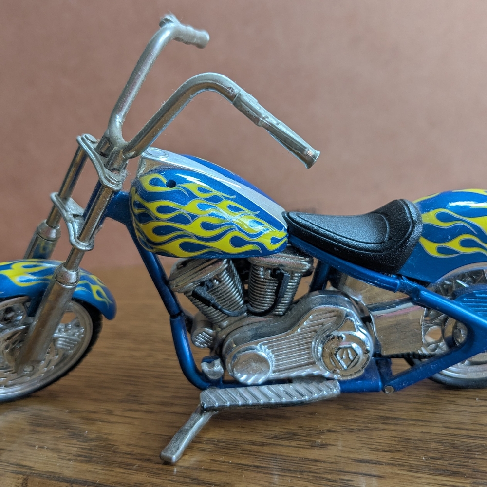 Vintage Blue with Yellow Flames Chopper Motorcycle Model - Toy Zone Inc